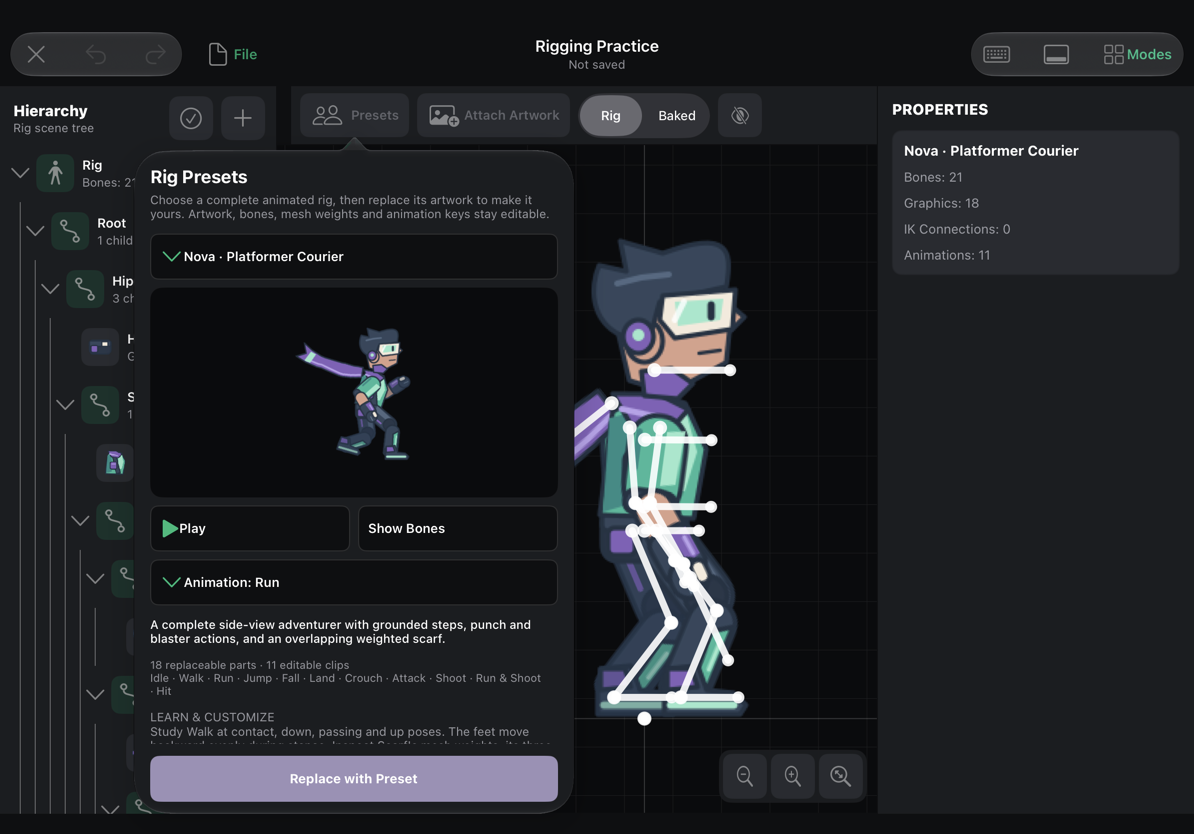 Preset chooser with Nova and its editable animation pack
