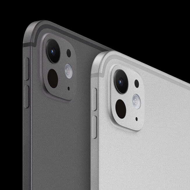 The new iPad Pro is shown in space black and silver.