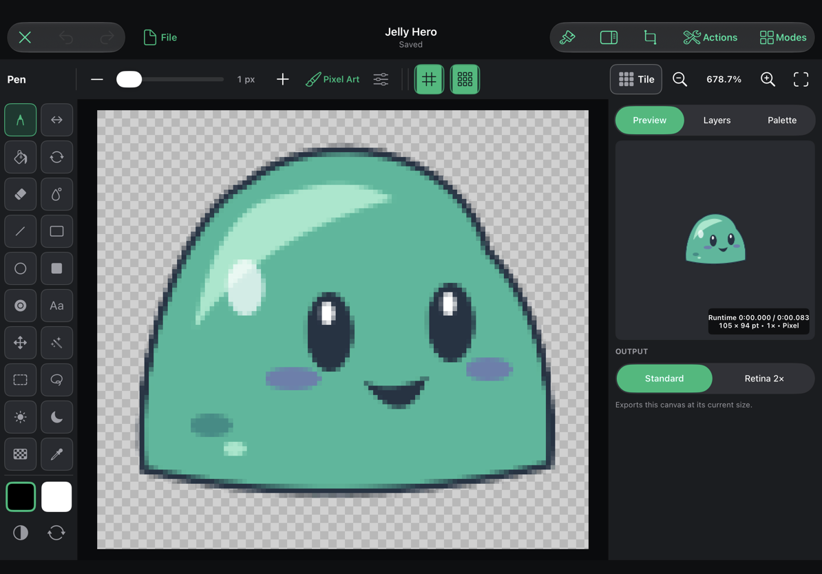 Art Studio in dark mode, with the drawing canvas between its tools and layer controls.
