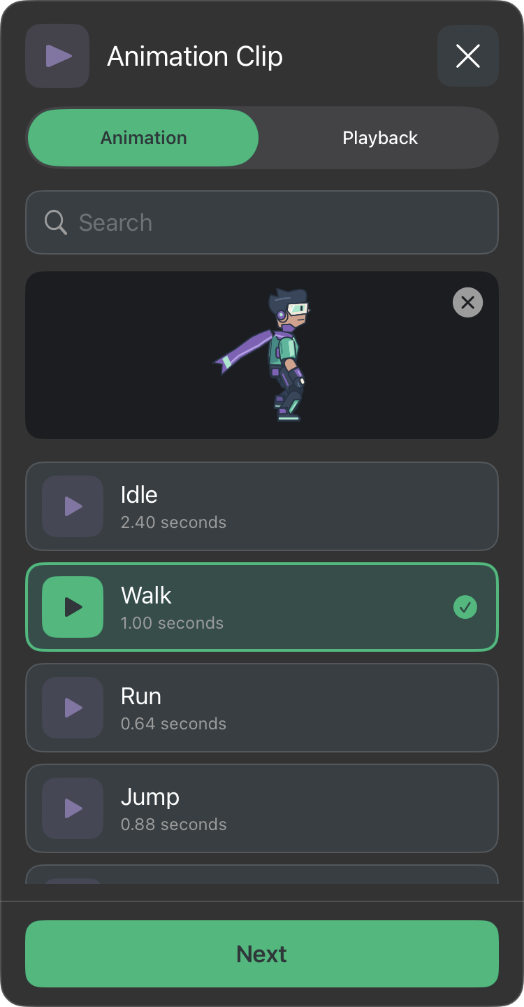 Tap a cycle’s play icon to reveal a small looping preview.