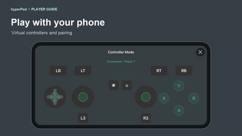 Play with your phone: virtual controllers and pairing