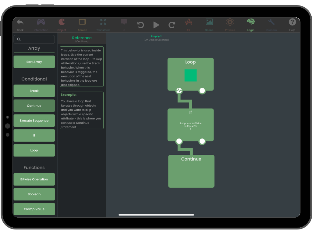 hyperPad's drag-and-drop Behavior system