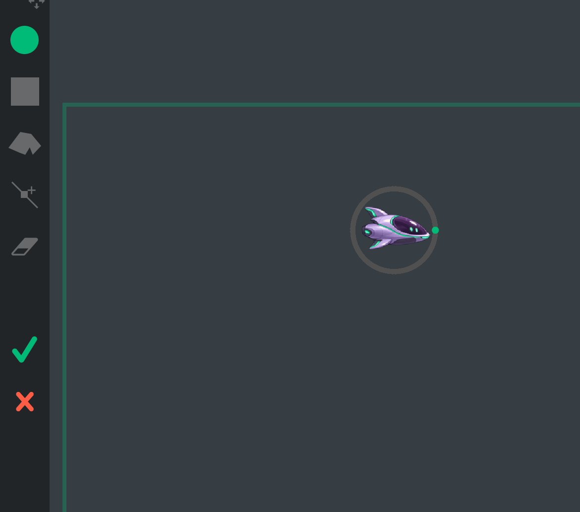 The circle tool selected with a ship-sized circular collision body