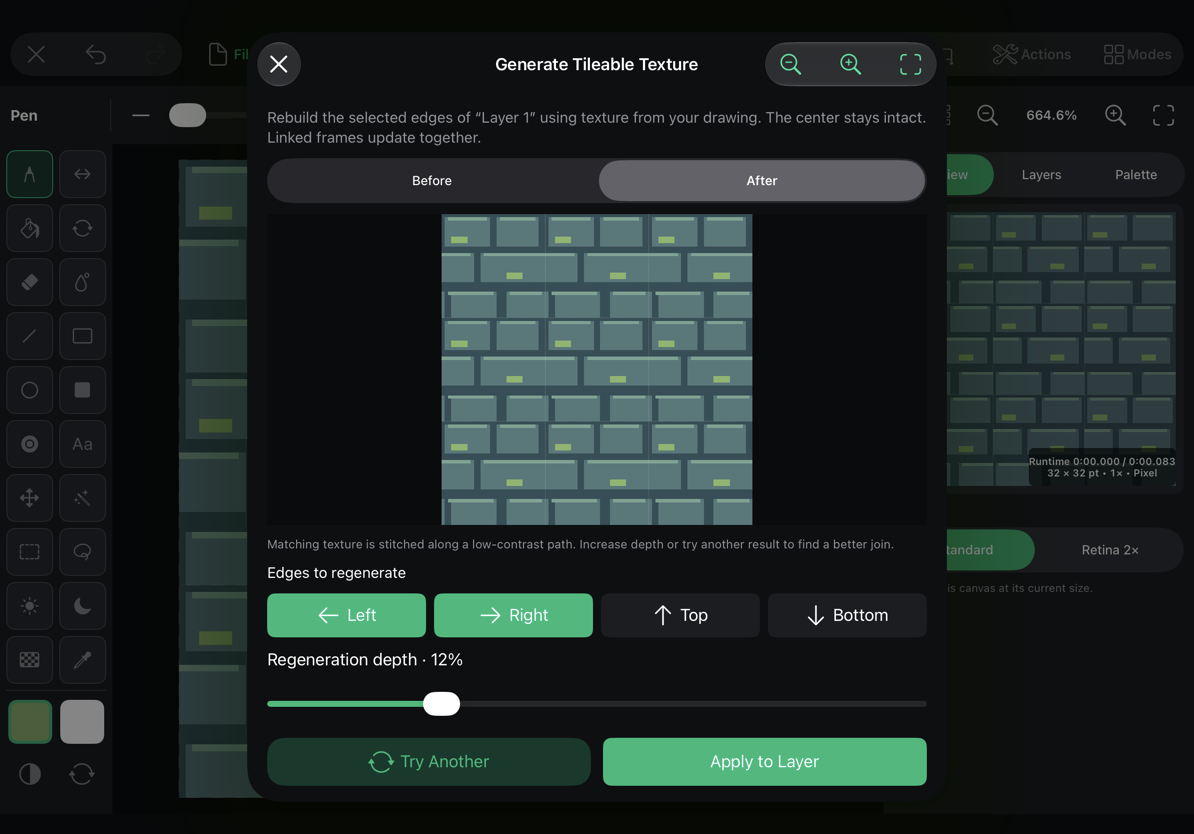 Tile generator with Before/After, edge choices, width, and variation controls
