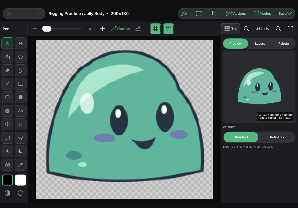 Mochi's existing part opened in the real Drawing editor