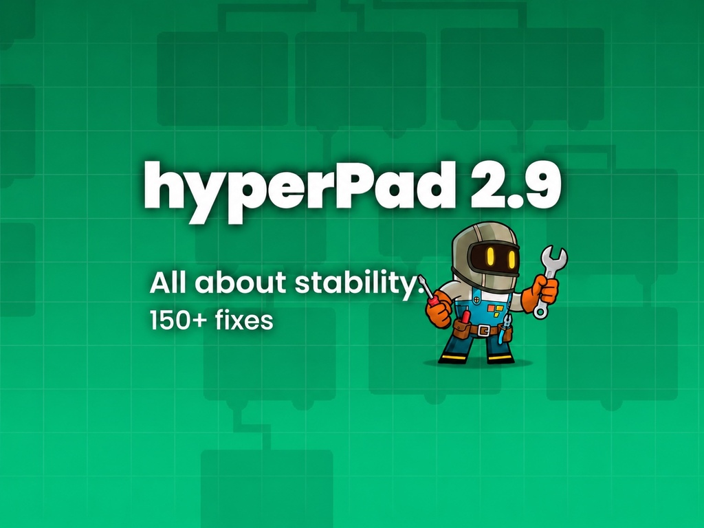 hyperPad 2.9: All about stability. Mascot holding a wrench and tools.