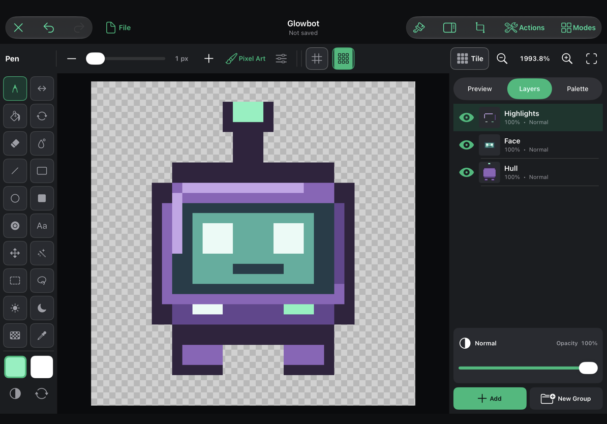 The finished Glowbot sprite