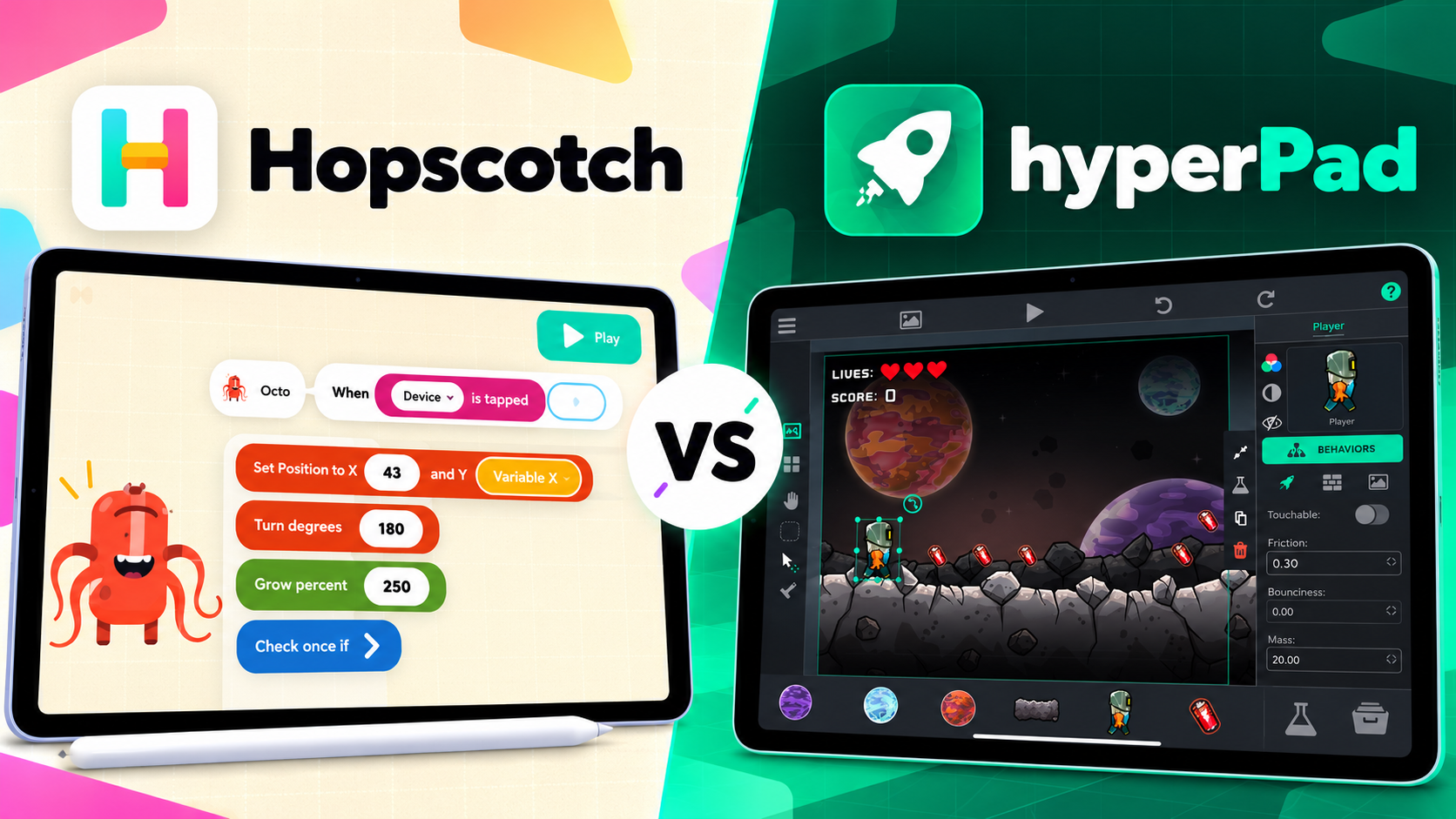 Hopscotch vs hyperPad for Making Games on iPad