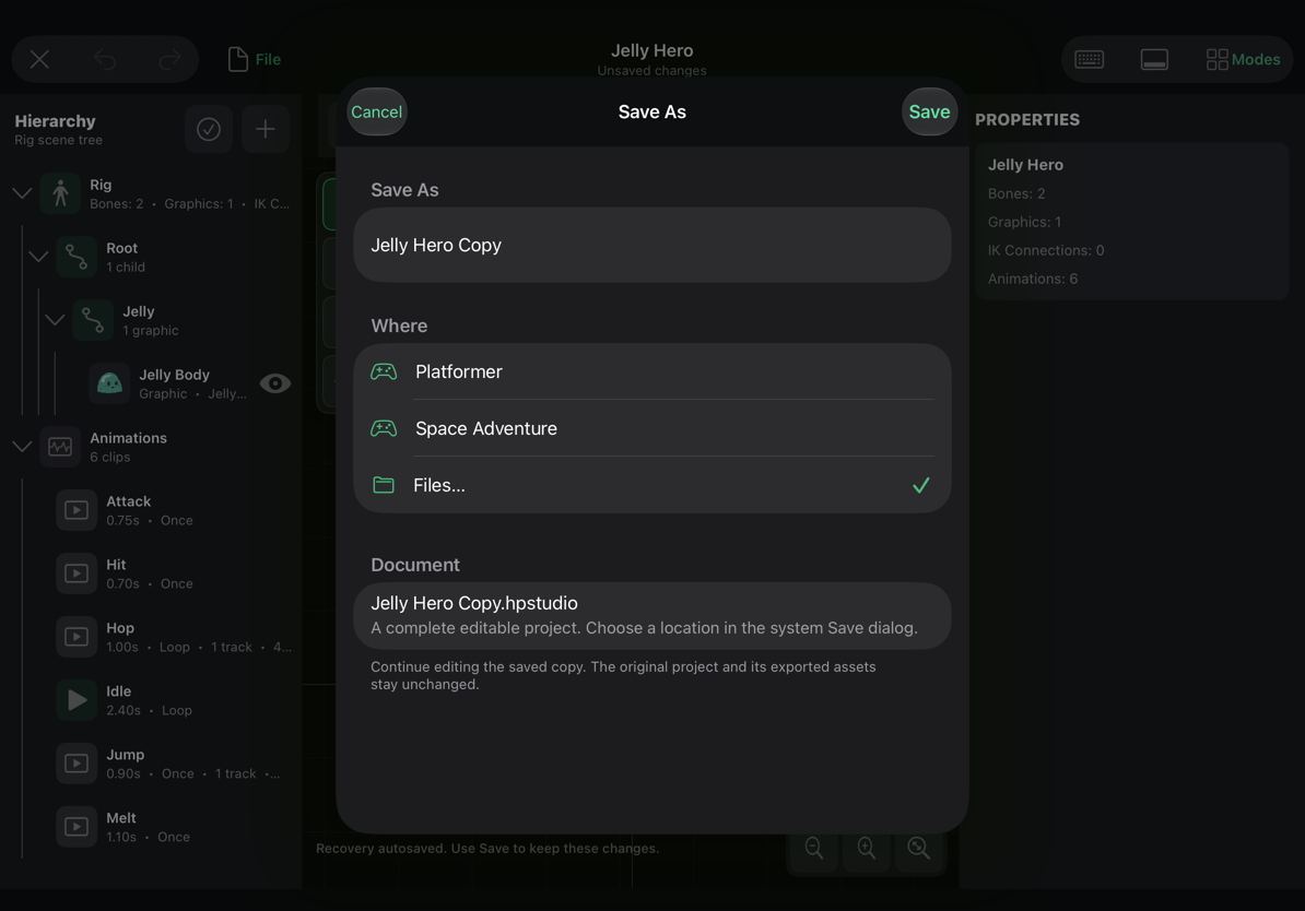 Save As configured to create a portable .hpstudio document